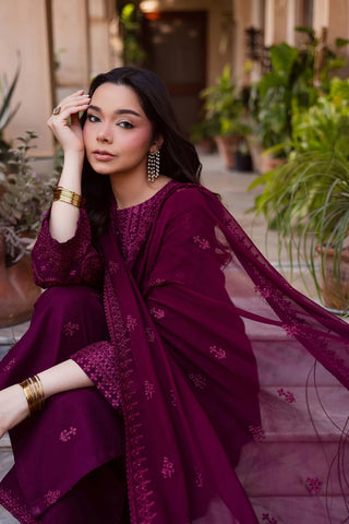 Maroon Henna 3Pc - Embroidered Lawn Dress