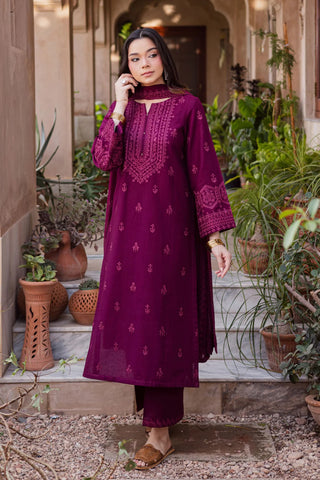 Maroon Henna 3Pc - Embroidered Lawn Dress
