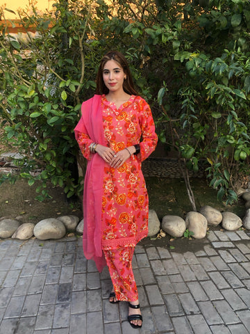Floral Pink 3 Piece Printed