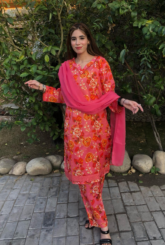 Floral Pink 3 Piece Printed