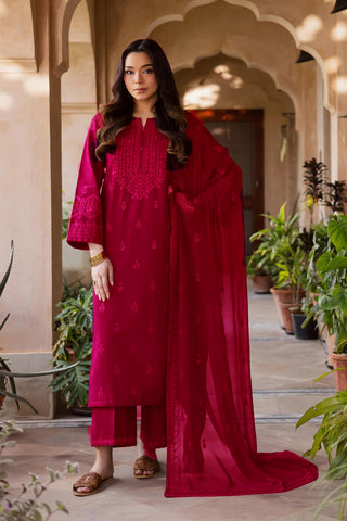 Maroon Henna 3Pc - Embroidered Lawn Dress