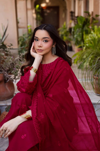 Maroon Henna 3Pc - Embroidered Lawn Dress