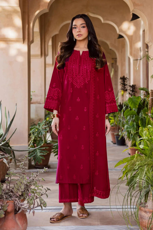 Maroon Henna 3Pc - Embroidered Lawn Dress