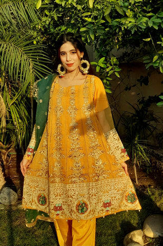 Heavy Embroidery work on shirt, sleeves and border with hand work pearls and beads