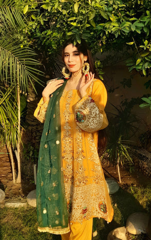 Heavy Embroidery work on shirt, sleeves and border with hand work pearls and beads