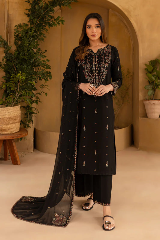 Black Wine 3Pc - Embroidered Lawn Dress