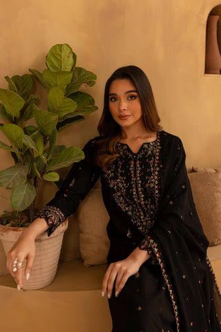 Black Wine 3Pc - Embroidered Lawn Dress