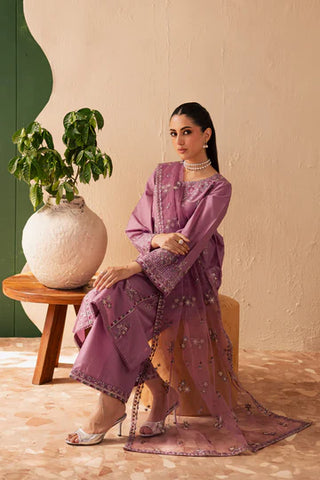 Lilac Glam 3Pc - Embroidered Pure Khaddar Dress
