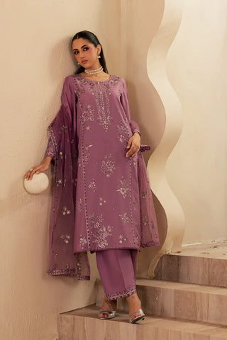 Lilac Glam 3Pc - Embroidered Pure Khaddar Dress