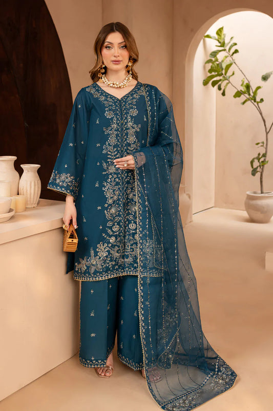 Mehra 3Pc - Embroidered Winter Cotton Dress